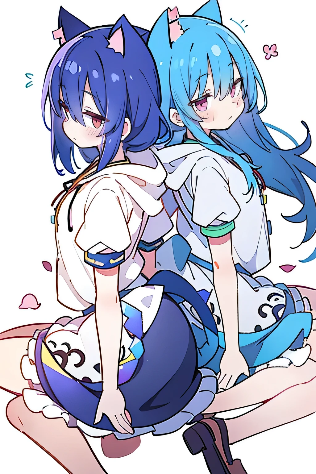 (masterpiece:1.2),Super detailed,lifelike,Expressive eyes,fair skin,perfect face shape,1 girl,
Japanese comics,Gorgeous blue hair,flowing blue hair,flowing clothes,Cat ears,Petals fall,beautiful lola,Baby Angel,sunrise,
Shaking head with one hand,Cross your legs,Gentle and peaceful background,The pavilion is cool and comfortable,smile, wearing hoodie, background of tokyo,back views,snowing, winter.