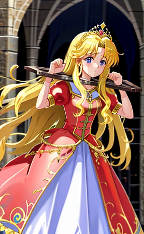 Gold Tiara A princess in a frilly pink dress Beautiful long blonde hair Embarrassing Tears overflow from my eyes pillory dirty walking in the crowd Medieval town
