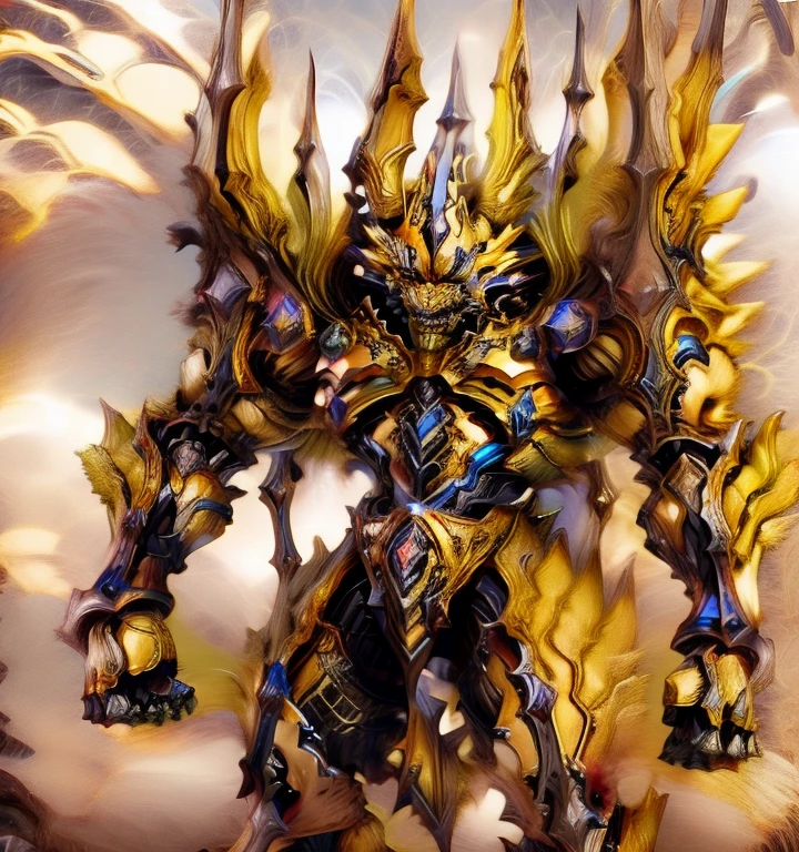 Zeraora's giant robot. (masterpiece, best quality, detailed:1.2) (Pokémon) Powered exoskeleton with the same design as Zeraora big muscle, GIANT, pecs, triceps, traps, waist narrow. bulge in the crotch, with huge golden laser sword, body full of huge muscles. also have a cloak on my back. The cloak is so long that it touches the ground, showing off muscles, mechs, Correct limbs, detailed full body, Very muscular, Large pecs, Heavyweight, Bodybuilder figure, Wearing cyberpunk mecha, big bump, sparkling skin, Vibrant colors, 4K, realism, Don't stray too far from Zeraora's design, Furry Heroes, Main is yellow COLOR, have big wings.