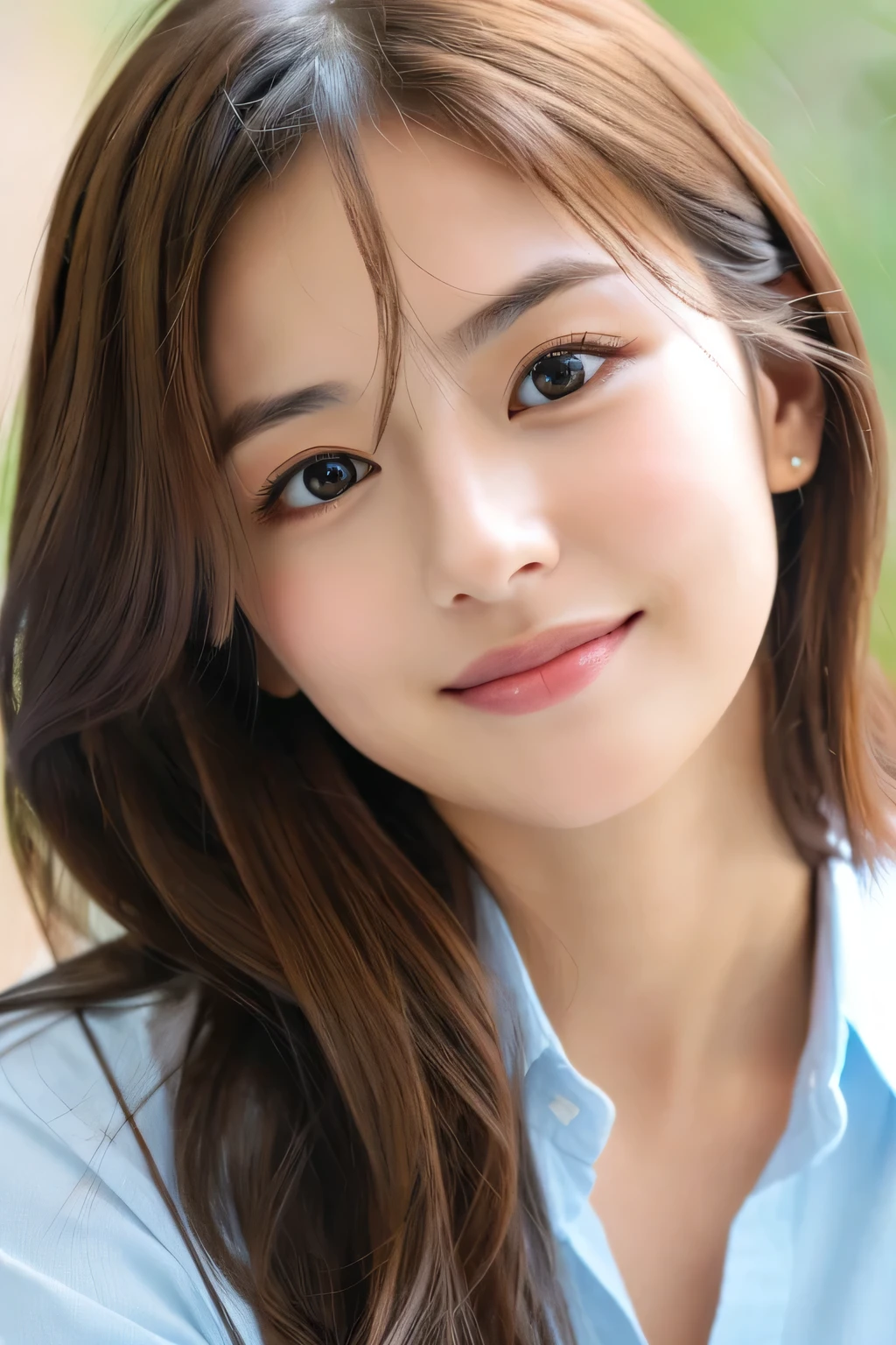 (((8k,Attention to detail,Attention to detail、highest quality,masterpiece,Attention to detail,))),RAW Photos & Realistic atmosphere,Beautiful dark eyes,Mouth Details,Glossy Lips,Thin eyebrows,beautiful Eyes、Soft white skin that shines in every detail、Her deep black eyes are very beautiful, Very beautiful face,Very beautiful face、A vivid face,beautiful, Glowing Lips,beautiful Eyebrows,Infinite Reality, Realistic Young Gravure Idol,Very cute woman , Young Gravure Idol, Young Gravure Idol, とても美しくてかわいいbeautiful 21 year old beauty,Incredibly beautiful and elegant,beautiful 21 year old beauty,Natural soft light,A little brown hair,(Shiny Hair,,beautiful and kind eyes:1.5),A kind smile,Shapely breasts,Medium Long Hair,beautiful posture,No makeup,Watching the Future,