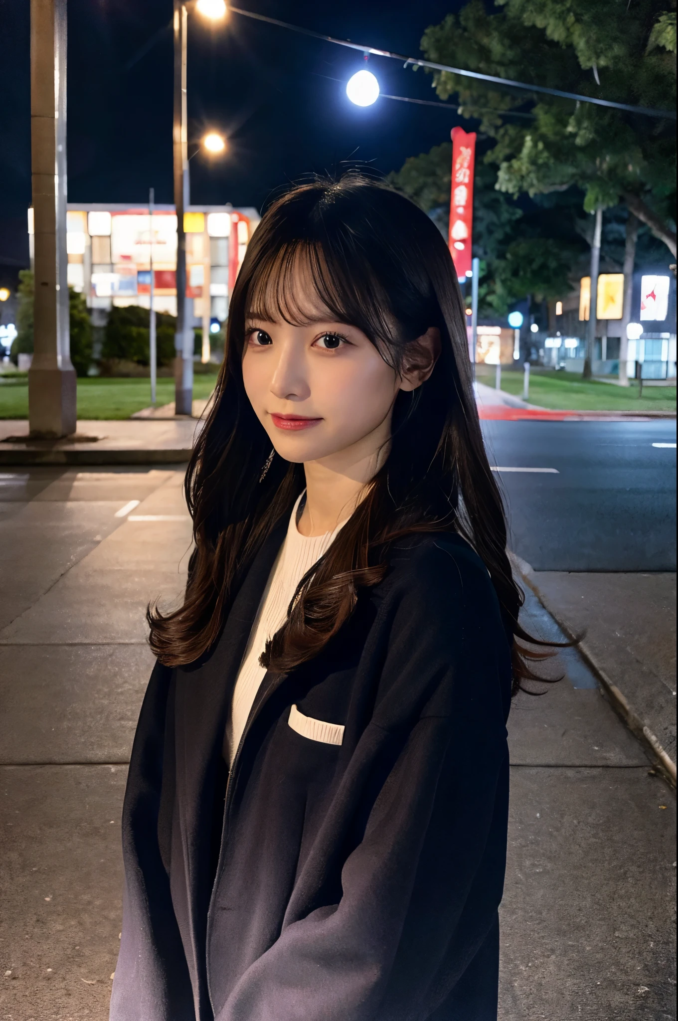 Night view、President's office、Straight Long Hair、Black Hair、Jacket、Beige suit、Floral short skirt、Cleavage(Very large breasts、Very thin and long legs、Perfect figure、High heels、whole body、smile)、1 female、No makeup、21 years old、(masterpiece、8K,RAW Photos、High resolution:1.4)