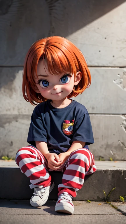 Chucky from Child's Play、Good Guy Doll、pov、insanity、Devilish smile、detailed、Masterpiece、Cinema Lighting、Spread your legs、Raise both knees