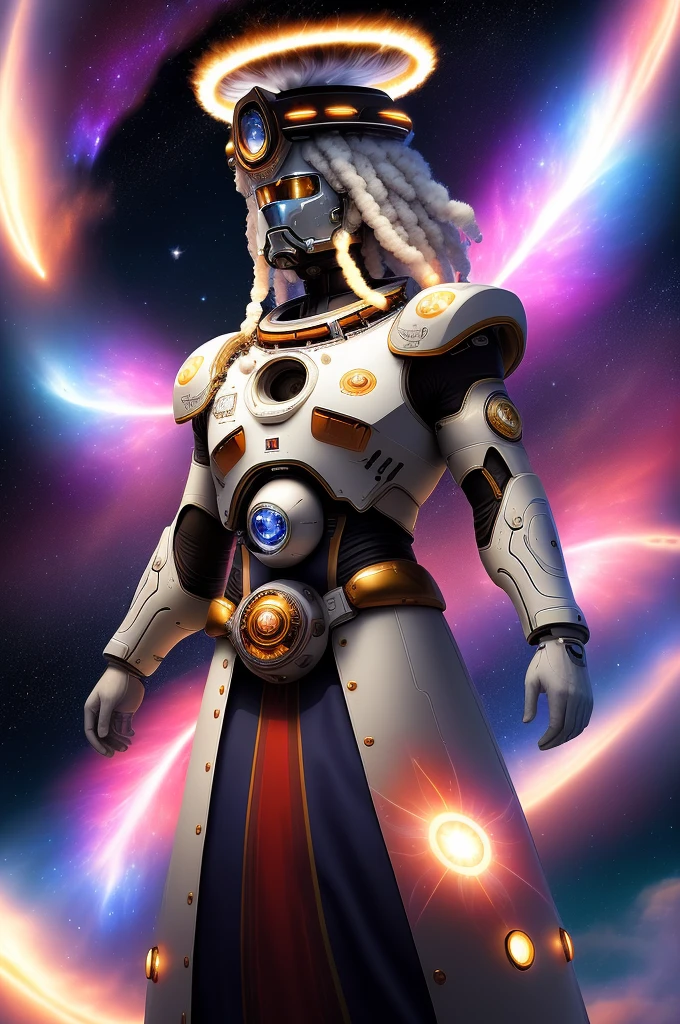 Surrealist Chief, whole body, Galaxy background highlights the halo in the background