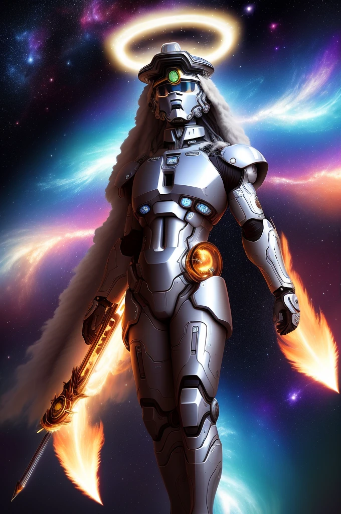 Surrealist Chief, whole body, Galaxy background highlights the halo in the background