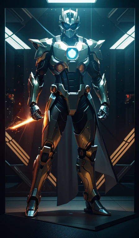(best quality,highres,masterpiece:1.2),ultra-detailed,realistic:1.37,powerful Megazord transformation sequence,3D rendering,sci-fi,mecha,motion blur,explosive sparks,dynamic poses,glowing energy,metallic armor,intricate mechanical parts,lasers and beams,futuristic cityscape,dramatic lighting,heroic stance,vivid colors, symmetrical creepy ghost , made of glass, in complex background, art exe, high saturation, ray tracing, (symmetry art), white background, studio lighting