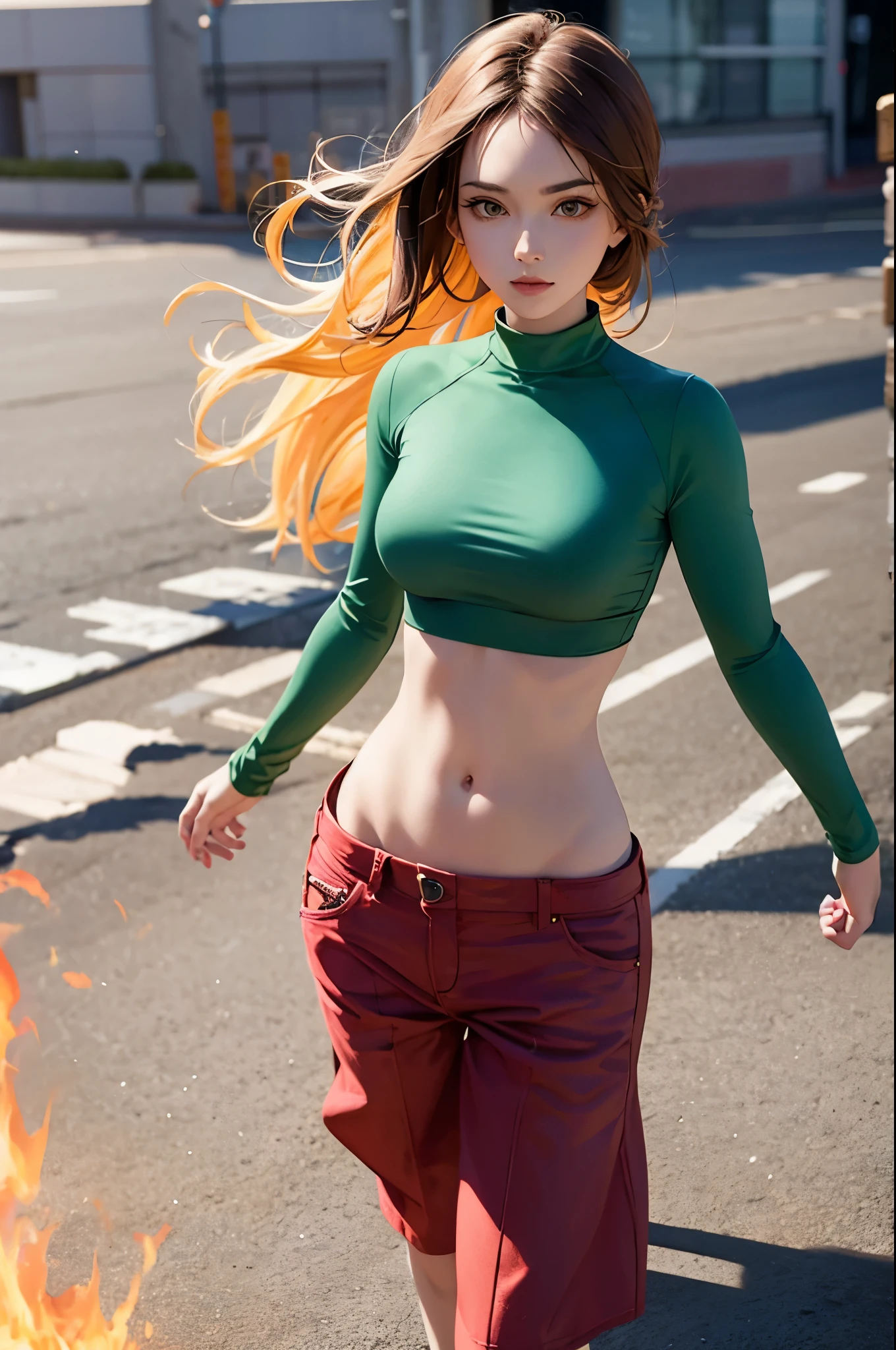 full body, phoenix girl, crop top
