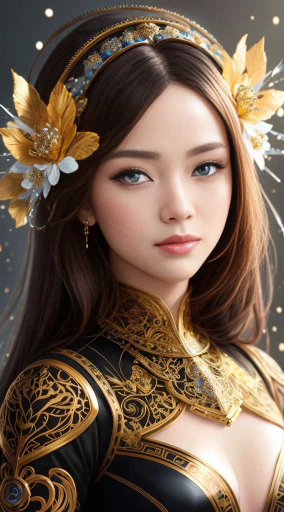 8k portrait of beautiful robot with brown hair,complex,grace,Very detailed,Grandiose,Digital Photography,Artgerm Surrealist painting filigree art with Nguyen Jia and Greg Rutkovsky,shattered glass,(masterpiece,Side seams,Delicate and beautiful eyes:1.2 ), Human Development Report,