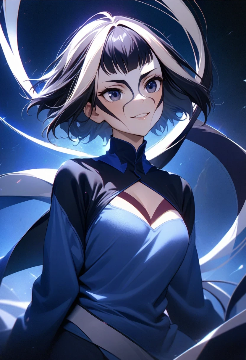 (shylily/(Twich/):1.5),(masterpiece:1.2),(best quality:1.2),(masterpiece:1.3), (8k, Original Photography, Top image quality: 1.4), Japanese female high school students、(Feel free to hairstyle:1.2)、Cleavage:1.2、Super detailed face、The eye for details、Double eyelids、chest together、sharp focus:1.2、pretty Woman:1.4、Highly detailed and professional lighting smile、Loose, lightweight knitwear、Shoulders outward、slim、serious facial expression、short hair、Fatal position