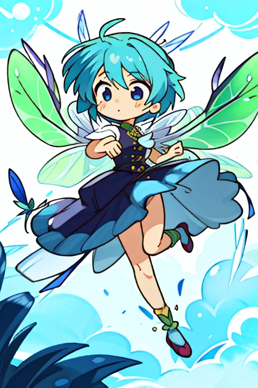 Anime dragon girl, , blue hair, dragonfly wings, fancy colthes
