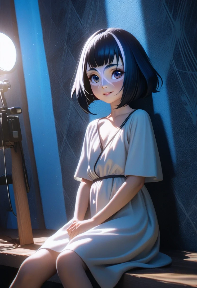 (shylily/(Twich/):1.5),(masterpiece:1.2),(best quality:1.2),Solitary,1 female\(Lovely,Kawaii,child,Skin color white,short hair,(,White Dress\(The Beautiful Game\),Big smile,background\(Dappled sunlight,Beautiful forest,dark,\), rest ,quality\(8k,Extremely detailed CG unit wallpaper, masterpiece,high resolution,top-quality,top-quality real texture skin,Surrealism,提high resolution,RAW photos,Best quality,Very detailed,wallpaper,Movie Lighting,Ray Tracing,Golden Ratio,\)