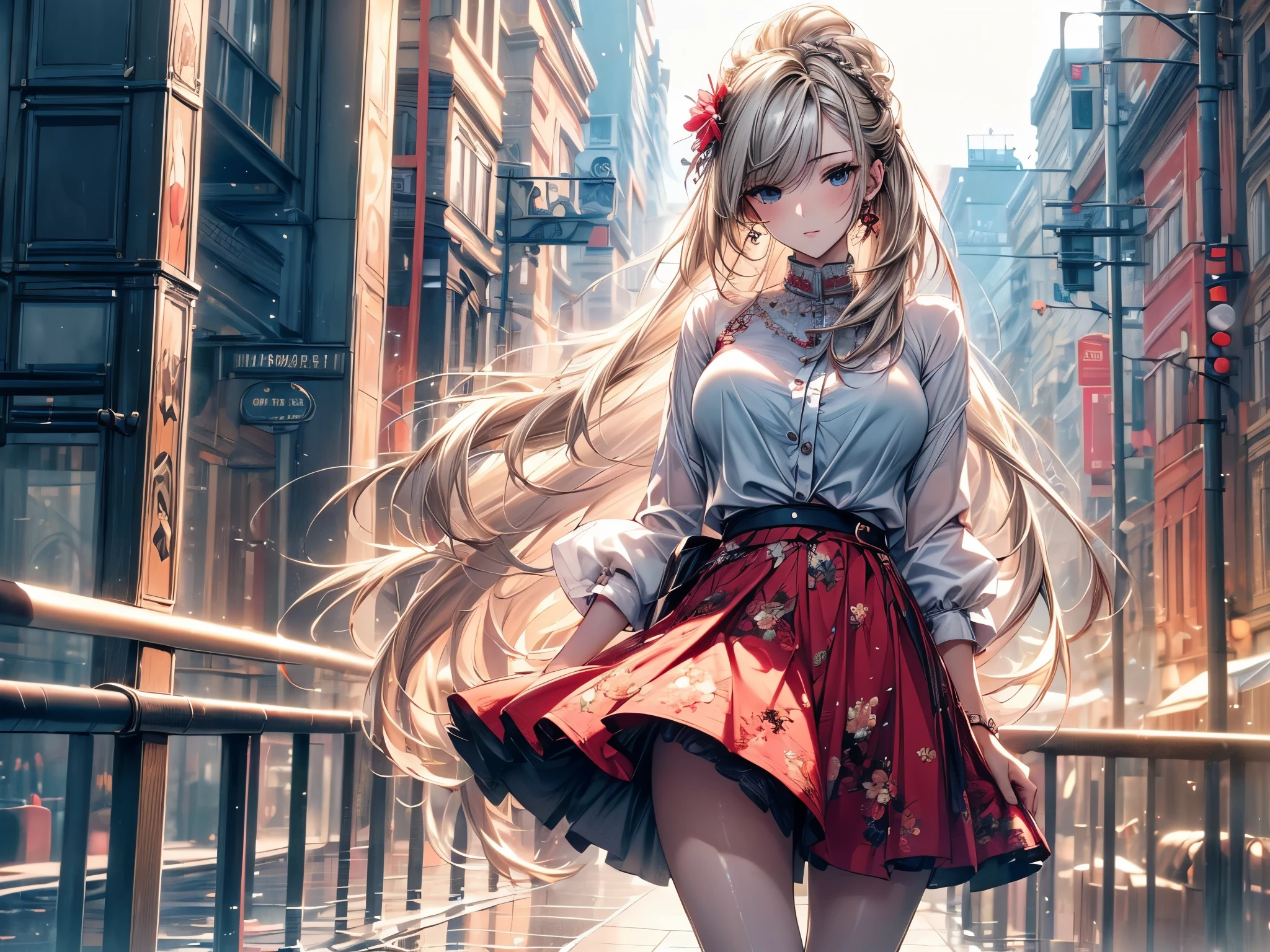 ((best quality, 8k, masterpiece: 1.3)), 1 Girl, Slim beauty: 1.3, (Long hair: 1.2), Floral Skirt, Long legs: 1.1, Super delicate face, Beautiful eyes, Double eyelids, outdoor