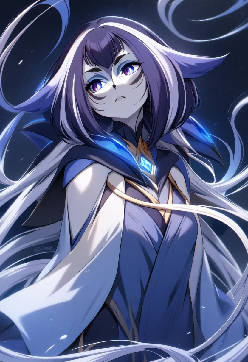 (shylily/(Twich/):1.5),(masterpiece:1.2),(best quality:1.2), white blue hair, Scarlet pupils, Medusa 