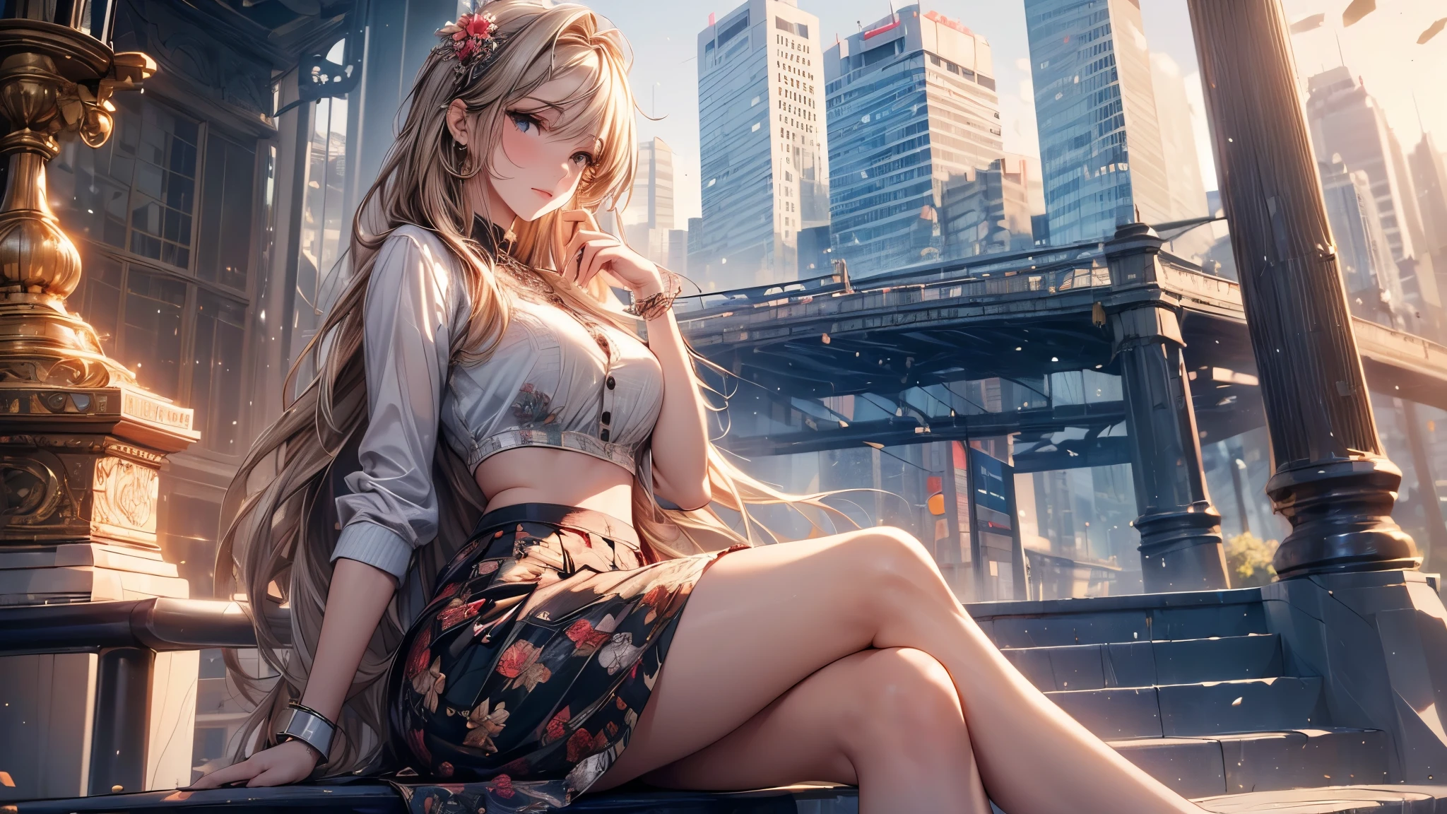 ((best quality, 8k, masterpiece: 1.3)), 1 Girl, Slim beauty: 1.3, (Long hair: 1.2), Floral Skirt, Long legs: 1.1, Super delicate face, Beautiful eyes, Double eyelids, outdoor, Octane Render