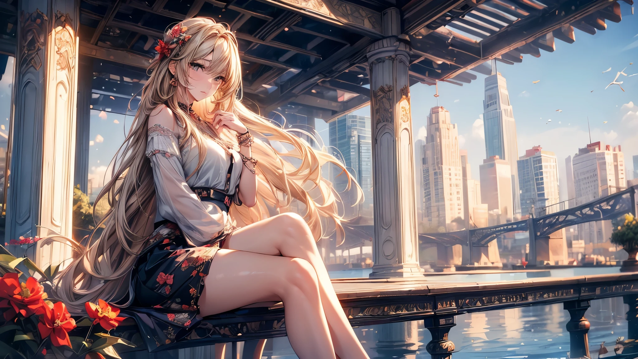 ((best quality, 8k, masterpiece: 1.3)), 1 Girl, Slim beauty: 1.3, (Long hair: 1.2), Floral Skirt, Long legs: 1.1, Super delicate face, Beautiful eyes, Double eyelids, outdoor, Octane Render