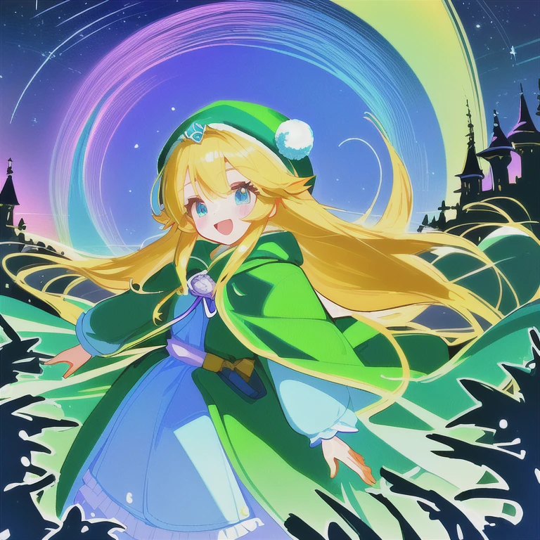 Cartoon girl in a green hat and blue dress, Princess「Kida」Kidaダガシュ, エルフPrincess, Blonde Princess, Wearing a green cloak, From The Legend of Zelda, Wearing a green cloak, Zelda-inspired art, Wearing a green cloakいる, Wearing a long haired cloak, Princess Zelda, Drawn with Microsoft Paint, (((gone crazy))) エルフPrincess