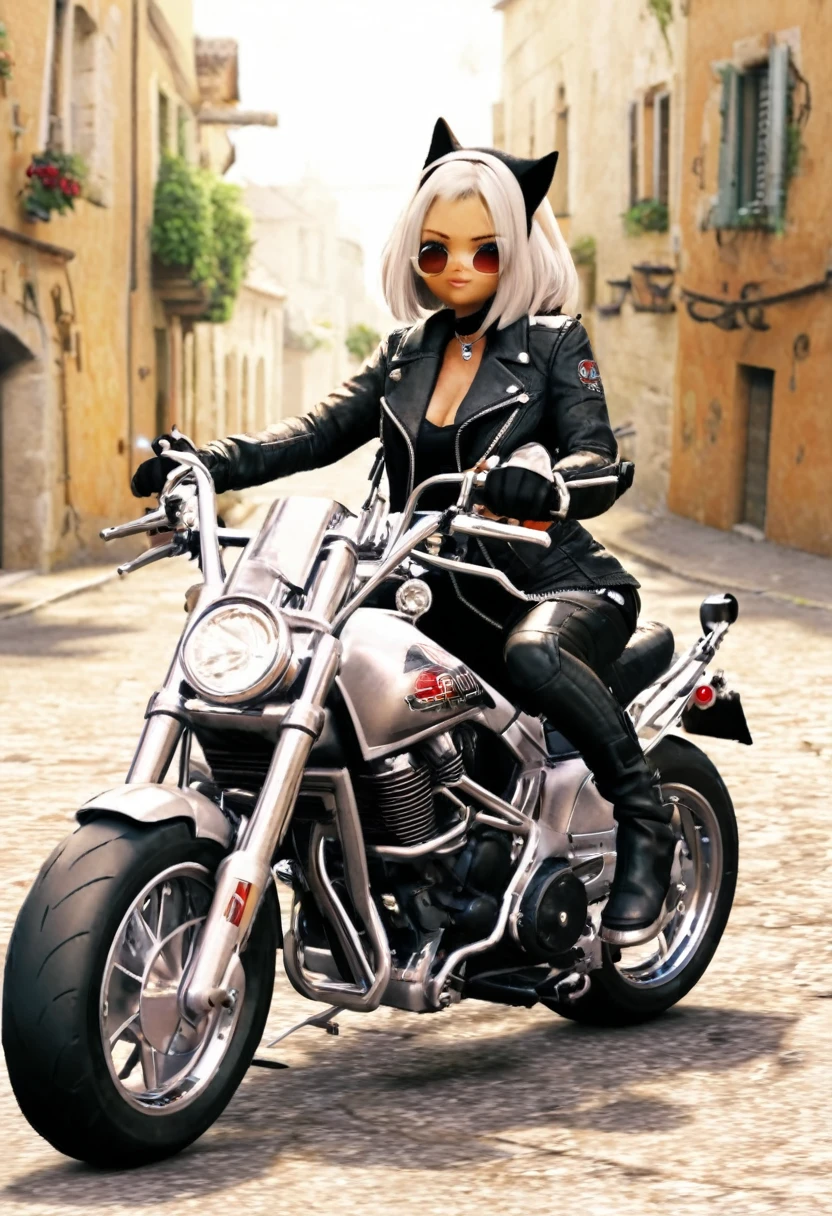 Gothic girl,con motocicletanegta,Mobile ,gato