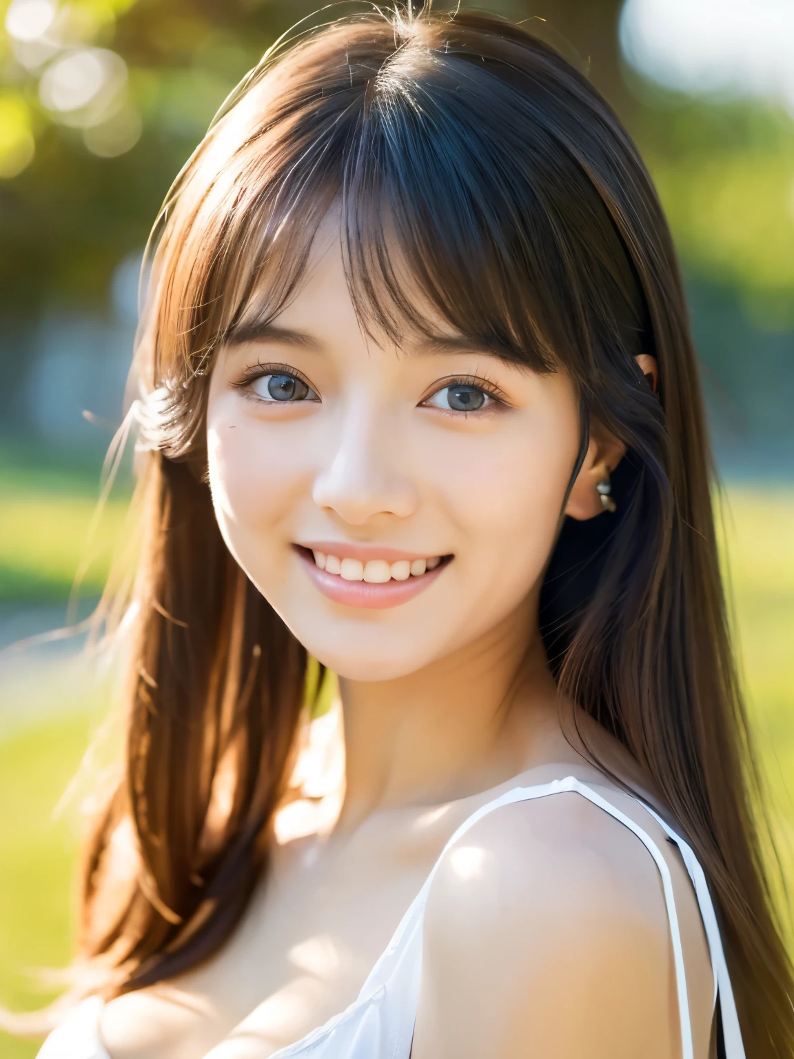 （Best Quality、8k、High resolution、masterpiece：1.uper detailed、（Realistic、Photorealistic：1.37）、((Looking at the camera、Russian and Japanese mixed race:1.25))Beautiful Blue Eyes、Cute face、Detailed face、Perfect Face、23 years old、smile、whole body、Full Body、C cup breaural Makeup、Soft Light、Spring sunshine、A mesmerizing look、Happy smile、A dreamlike moment、A symbol of eternal love and happiness、Calm peace of mind.