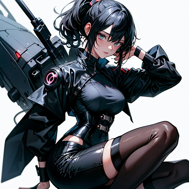 seulement 1 femme sexy adulte, grosses hanches dans un corset et une tenue noire et blanche, poitrine massive, white curly high ponytail, with fishnet on the breasts and can also be on the legs, tenue modeste, porter des vêtements techniques et une armure, tenue cyberpunk, porter des vêtements techniques japonais, tenue intrigante, tous les vêtements cyberpunk noirs, tenue de style cyberpunk, female cyberpunk animated girl, streetwear cyberpunk, robe cyberpunk, animated girl , photographie d'une femme techwear, cyberpunk animated girl, wearing streetwear cyberpunk, proportion normale d'une femme adulte, ni trop court ni trop gros, toute la photo dans des tons violets, NSFW