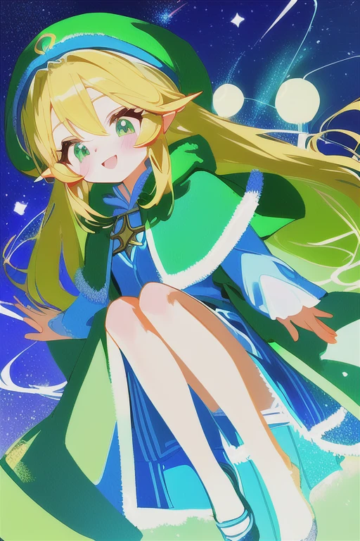 Cartoon girl in a green hat and blue dress, Princess「Kida」Kidaダガシュ, エルフPrincess, Blonde Princess, Wearing a green cloak, From The Legend of Zelda, Wearing a green cloak, Zelda-inspired art, Wearing a green cloakいる, Wearing a long haired cloak, Princess Zelda, Drawn with Microsoft Paint, (((gone crazy))) エルフPrincess