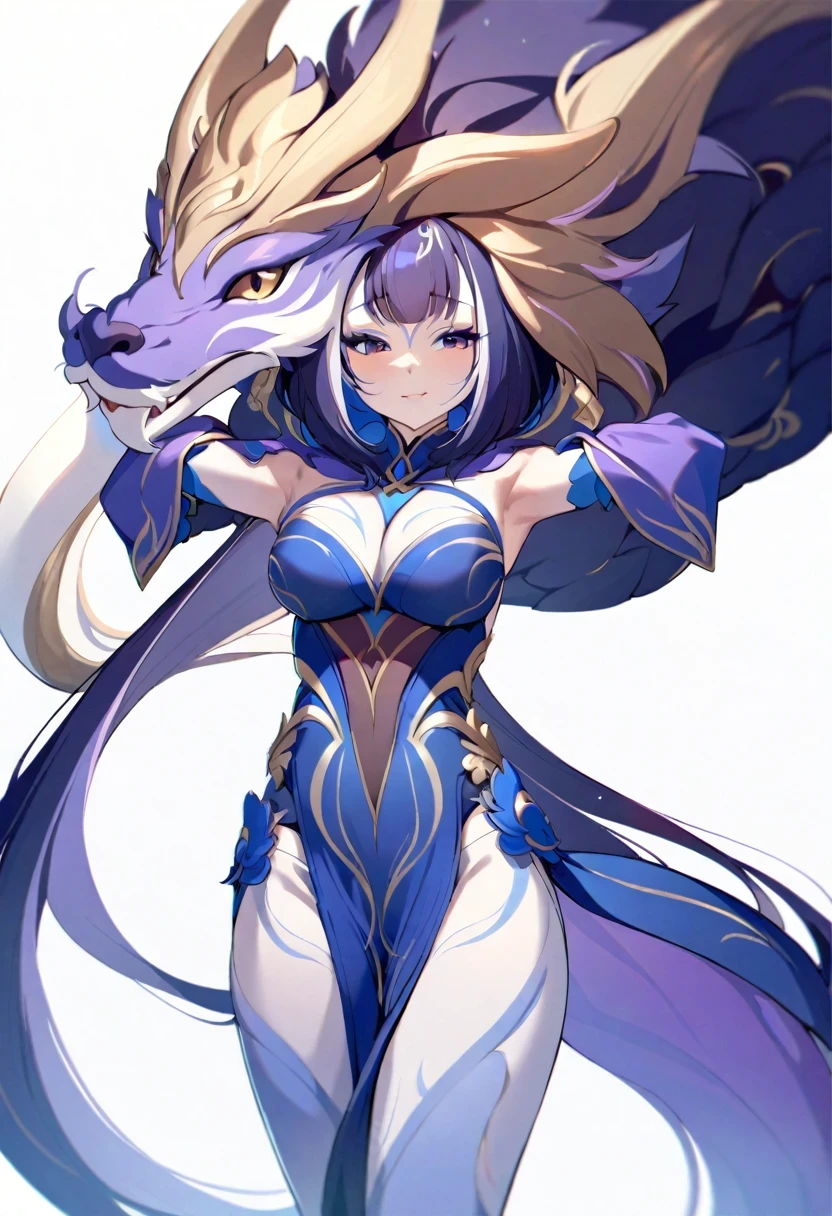 (shylily/(Twich/):1.5),(masterpiece:1.2),(best quality:1.2),1 Chinese girl,Chinese dragon,Red,Simple background, White background mw_Chen Wen