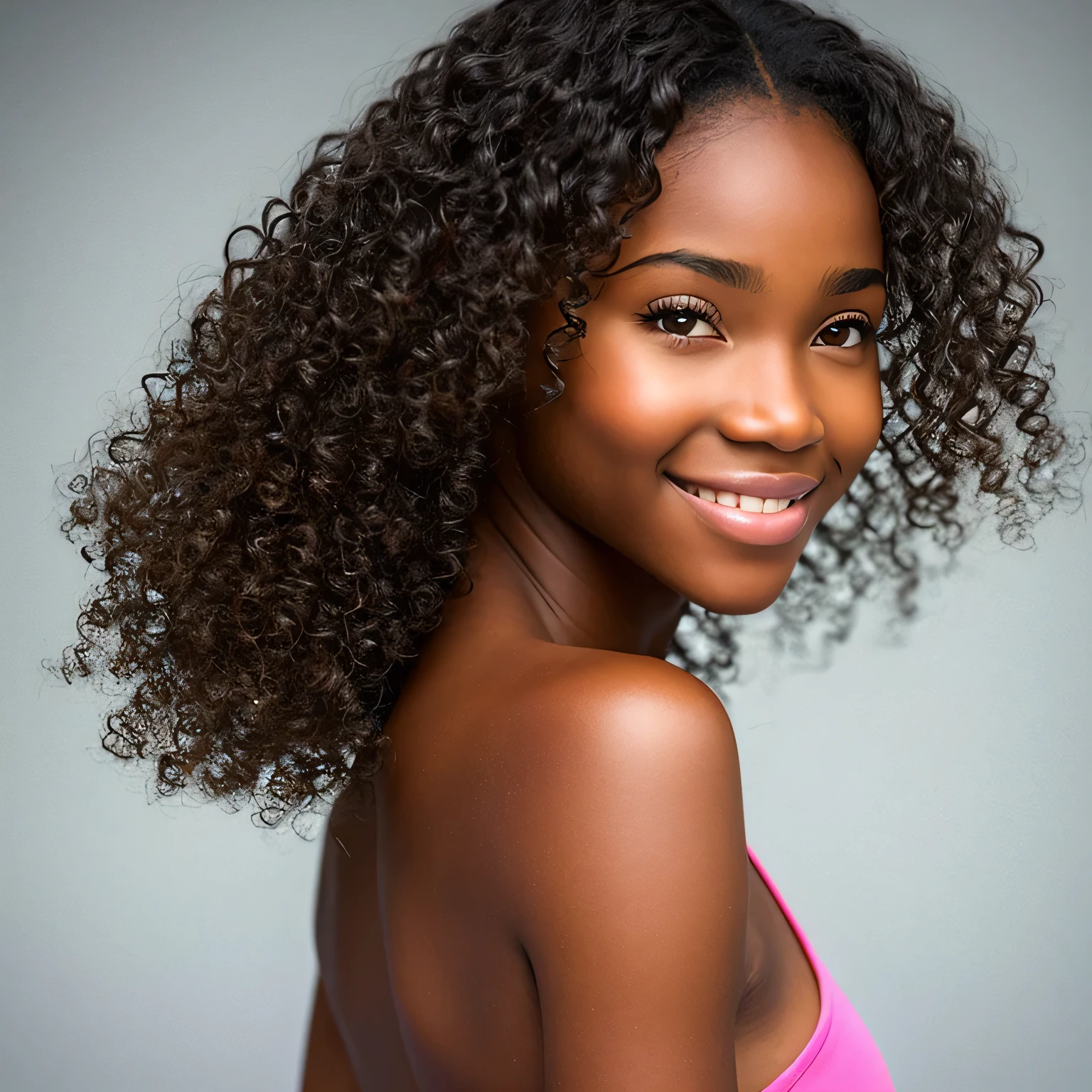 (Masterpiece: 1.2) An exquisitely detailed portrait of a beautiful young black girl, with a breathtakingly realistic and photorealistic face. Her skin is flawless, with a radiant complexion, and her long, lustrous hair cascades down her back in soft waves. Her mouth is the perfect shape, curved in a gentle smile, and her fit body is gracefully posed. The portrait is rendered in high resolution, at both 4k and 8k, and every detail is brought to life with vivid colors and soft, natural lighting. This image is a true masterpiece, worthy of the best quality displays and prints.