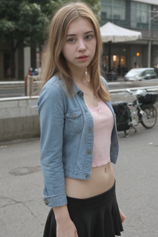  girl with pink hair, naked girl on the street. 10 year older