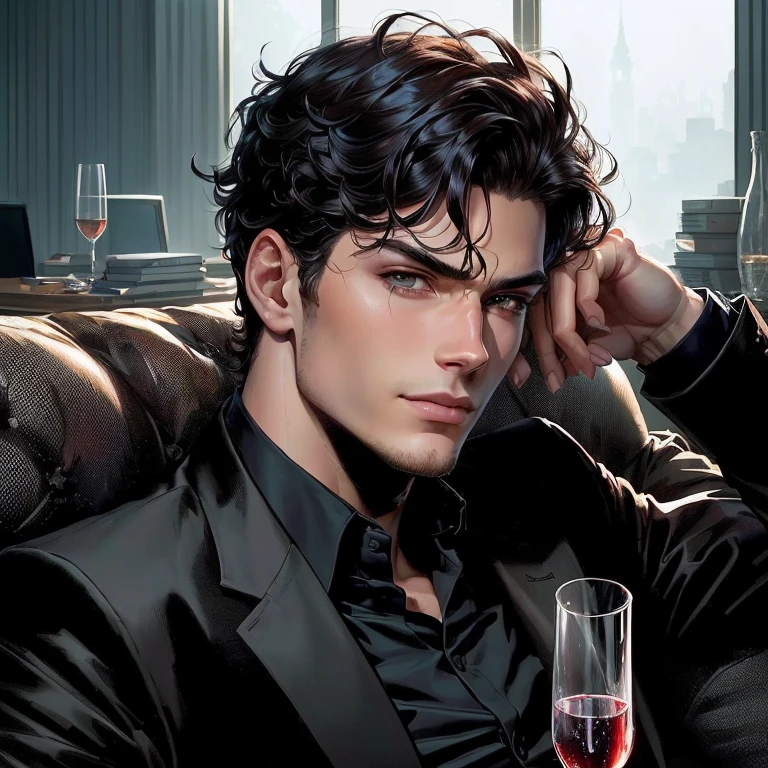 a close-up of a man in a suit holding a glass of wine, handsome guy in demon slayer art, Peter Parker, john romita senior, foto de perfil, Charlie Bowater e Mark Brooks, homem bonito, anime homem bonito, Edmund Blair e Charlie Bowater, reed richards, lindo impressionante realista, lindo rosto detalhado, arte masculina, Arte Oficial, personagem de quadrinhos