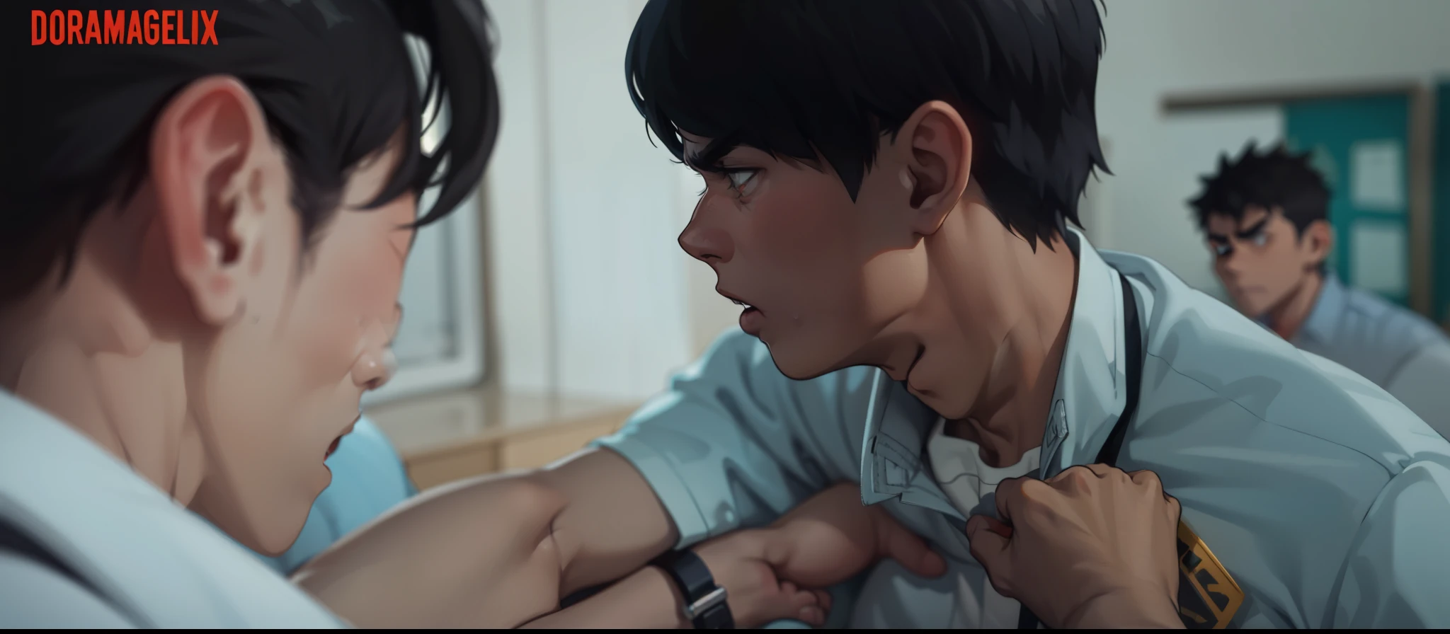 young 17 year old boy is angry he is talking with anger gray hair