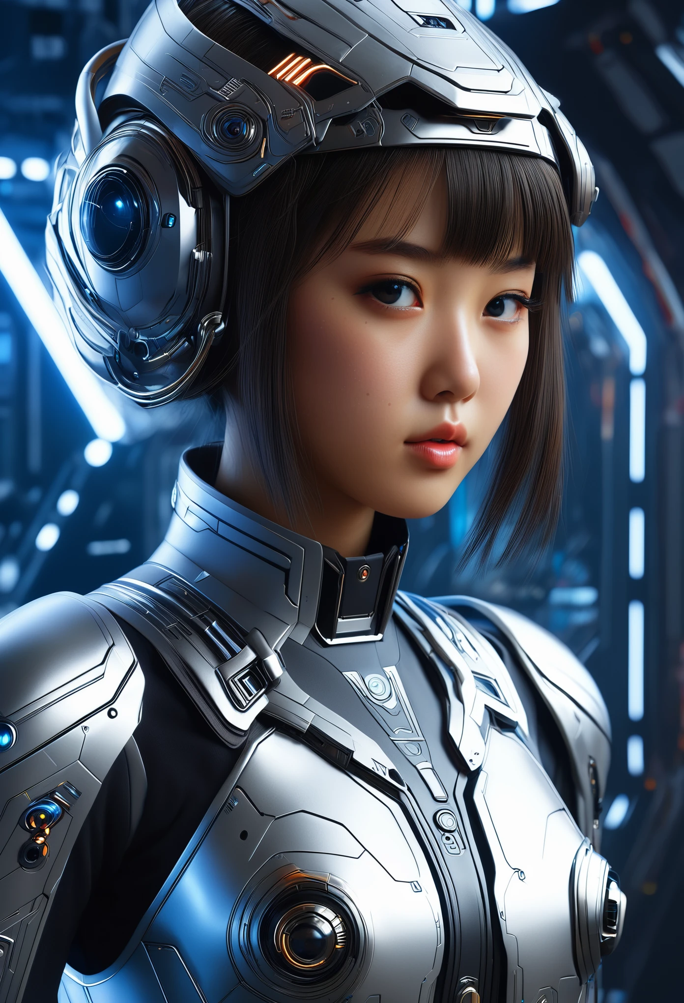 (high quality), (masterpiece), (detailed), 8K, Hyper-realistic portrayal of a futuristic (1girl1.2), Japanese character. Meticulous details bring the character to life in this visually stunning composition, showcasing the seamless blend of tradition and innovation. Trending on Artstation.