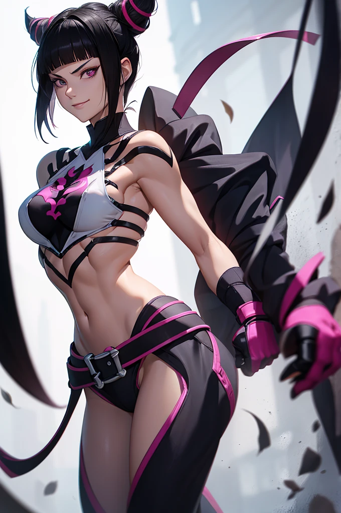 ((Sketch)), ((Watercolor)), ((best quality)), ((masterpiece)), (detailed), 4k image, anime style, beautiful young girl, sleek waist length dark violet-black hair, velvet colored eyes(mix of red and purple), serious and disdainful expression, sharp and arrogant facial features, full cherry pink lips, slim yet curvy body, tall height(180cm), narrow waist, D cup breasts, athletic physique, small but full curvy hips, oval shaped face, form-fitting sports bra and black form-fitting dolphin shorts, standing pose with body turned at an angle, hips flaring out, looking at the camera with a focused gaze, smooth lightly tanned white skin with a slight sheen, natural indoor background with a bed and desk, soft daylight coming from the right side, casting gentle shadows, casual and slightly intense atmosphere, low angle, sharp focus on the subject, no motion blur, well-lit overall exposure, side view