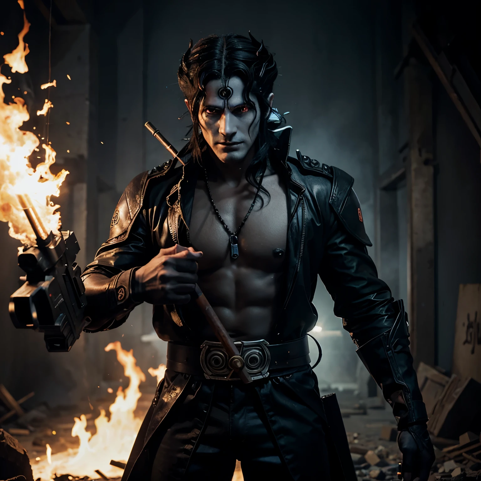 Anime picture of hades god of the underworld holding a sniper
