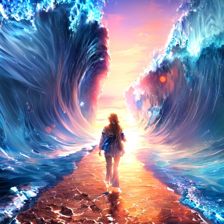 Anime girl walking on the beach, Wallpaper Anime Blue Water, Anime girl walking on water, Beautiful peaceful scene in anime, Beautiful Anime scene, blue sea, Beautiful Anime artwork, Beautiful Anime art, ultra HD Anime Wallpaper, 4k anime wallpaper, HD Anime Wallpaper, Anime Background, makoto shinkai cyril rolando, Beautiful Anime, Anime HD Wallpaper, dirt road,dry road,sea , water wall, 