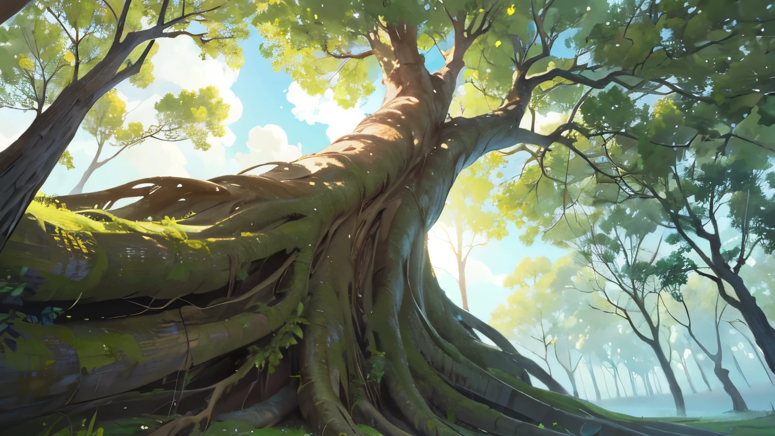In the illustration, We see a sturdy and imposing tree, its roots firmly planted in the ground and its branches stretching towards the sky. The tree's roots extend deep into the ground, symbolizing the idea of identifying and understanding our own emotional roots, values and beliefs that sustain us during times of adversity. On the leaves of the tree, podemos ver diversas palavras escritas em letras delicadas e coloridas, representing the personal resources we all possess, como coragem, determination, hope and self-love. Around the tree, there are little plants and flowers blooming, symbolizing the growth and transformation that occurs when we recognize and cultivate our own inner resources. Ao fundo, The sun is rising on the horizon, casting a golden light over the scene and suggesting the idea of a new beginning and the promise of a bright future.