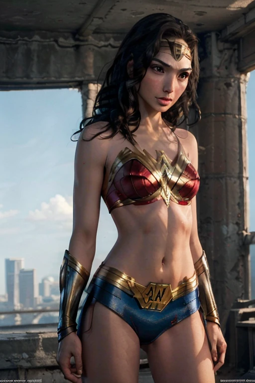 La sensual wonder woman  Gal Gadot, en bikini sexy y provocativa, despampanante oppais enorme con escote pronunciado y caderas anchas piernas grandes con medias,  imagen 1.2, Renderizado 