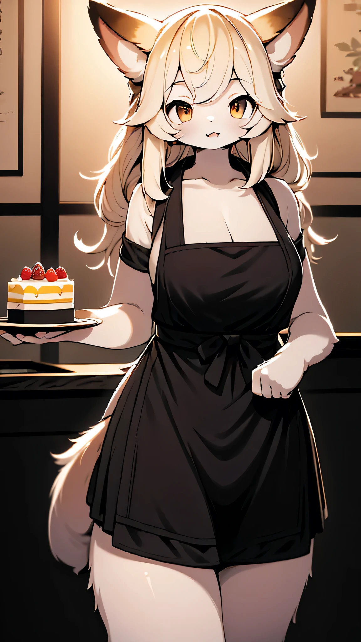 quality\(8k,Extremely detailed CG unit wallpaper, masterpiece,high resolution,top-quality,top-quality real texture skin,Surrealism,提high resolution,RAW photos,Best quality,Very detailed,,Movie Lighting,Ray Tracing,Golden Ratio\),Light and Shadow,Exquisite Light and Shadow,Correct anatomy,Cake shop manager,Blonde hair,Dog Girl,Dog Girl,Dog ears,狗Tail,Tail,狗Tail,摇Tail,cute,Big Breasts,Big Breasts,Big breasts,Full, round breasts,Full breasts,Full figure,Mature body,hairy,Long hair,braid,blond,apron,Maid costume,apron,Long skirt