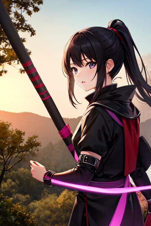(high resolution、high quality、masterpiece)、1 Girl、Kunoichi、Female Ninja、Forest