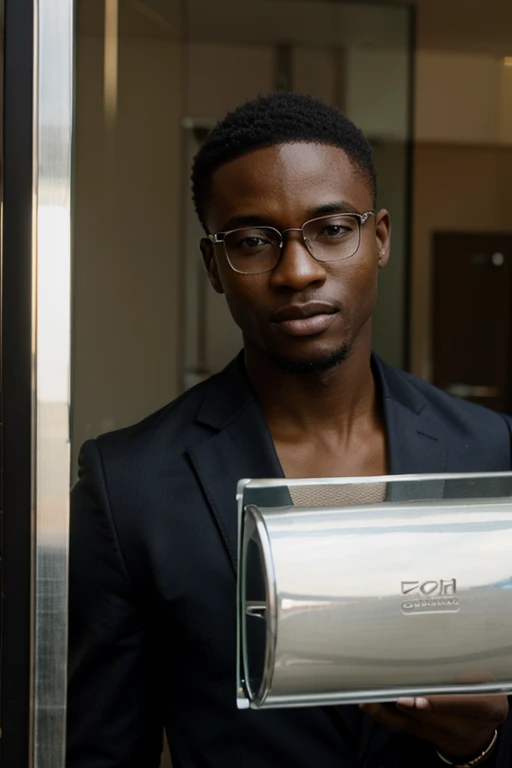 a young african business man with glass