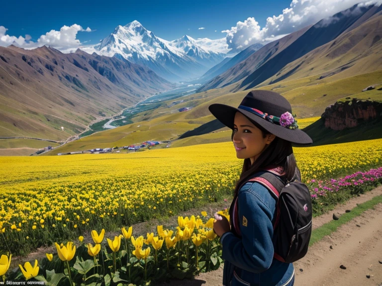 Flower of a day in the Andes, muy brillante y hermosa, vista a distancia por un Inka joven.