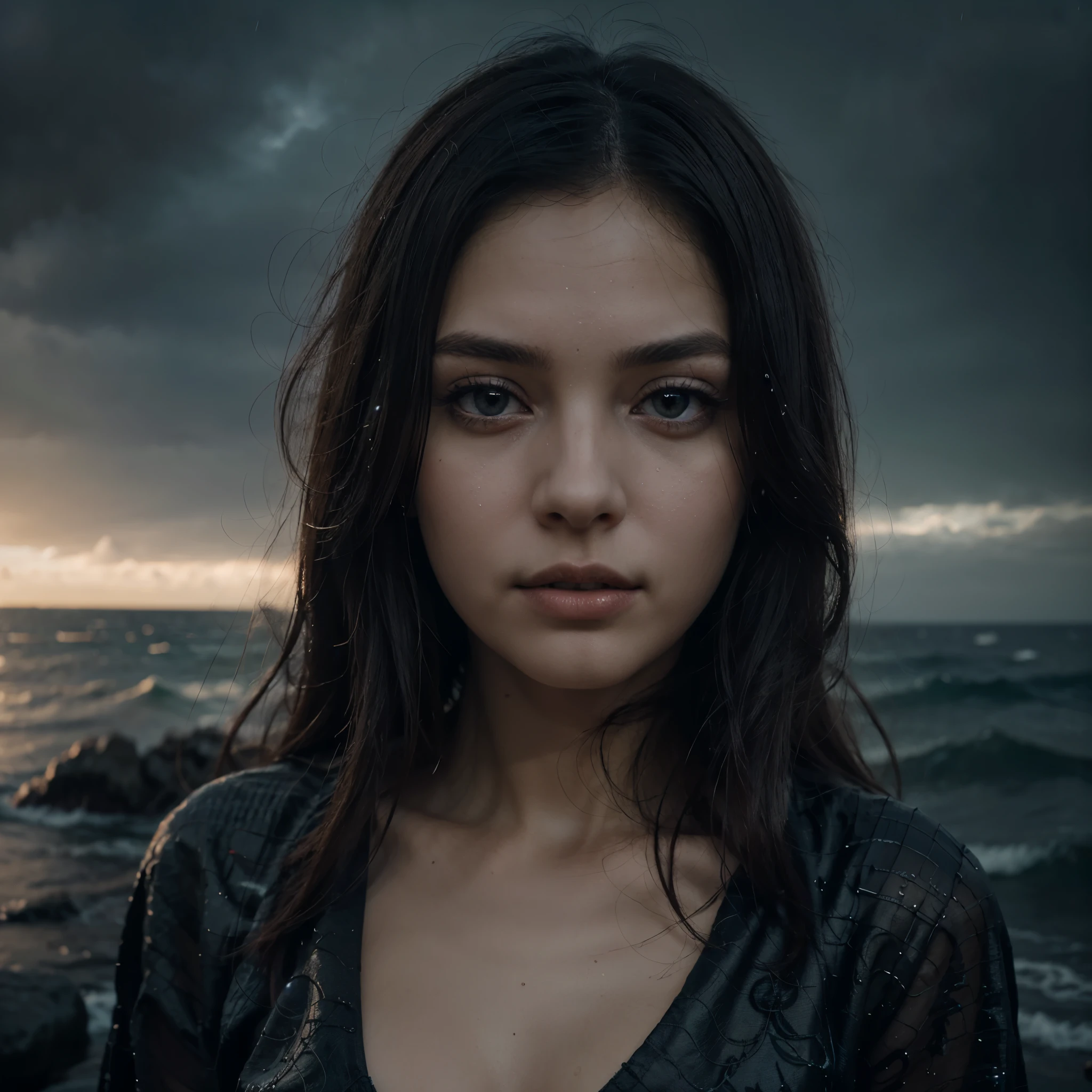 "A beautiful girl stands alone on the edge of a cliff, surrounded by dead angels. The scene is captured in black and white, with hints of blue and red. The image is of the highest quality, ultra-detailed, and high resolution, resembling a stunning computer-generated masterpiece. The wide shot showcases the vastness of the landscape. The girl exudes beauty and mystery, her eyes captivating and her lips delicately detailed. She has a fascination with both blood and the sea, symbolized by a mesmerizing combination of a bloody rain. The overall atmosphere is mystical, fanatical and surreal, with intricate details that add to the sense of wonder. The artwork portrays a delicate balance between darkness and beauty, evoking a sense of awe and curiosity."
Material: black and white, computer-generated (CG)
Main body of the screen: A beautiful girl stands alone on the edge of a cliff, surrounded by dead angels Additional details: wide shot, captivating eyes, detailed lips, fascination with blood and sea, bloody rain image quality: (best quality, ultra-detailed, high resolution, extremely detailed CG)
Art style: mystical, fanatic, surreal, intricate color hue: black and white and hints of blue and red
灯光: delicate balance between darkness and beauty