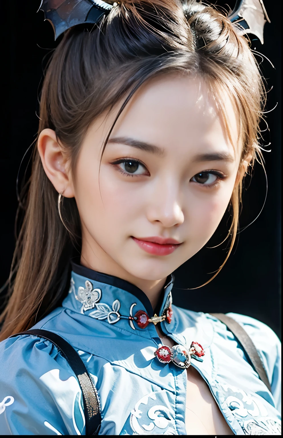 masterpiece、highest quality、8k、Extremely realistic photos、cool、Sharp Eye、Slit eyes、tooth、Double teeth、Open your mouth、smile、Vampire、Japanese women、Very beautiful face、Sailor suit、student、Dark Skin、Gray Hair、short hair、gloss々Texture、Large bat wings、Extremely intricate details、Professional Lighting、Sexy pose