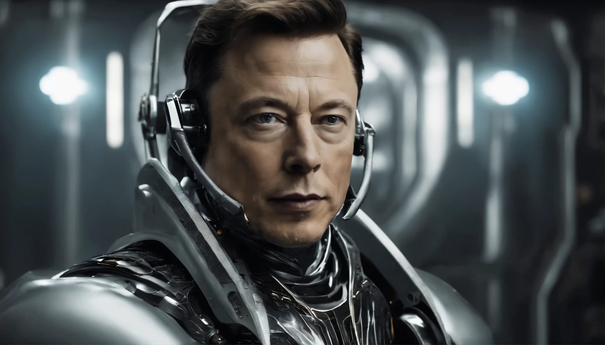 duotone ???? retofuturistic Science fiction 3 / 4 portrait of Elon Musk as cyborg in futuristic humanoid robot genetic laboratory. Science fiction retro future atmosphere. cinematic scene volumetric lighting. golden ratio accidental rebirth. arte do grafite, Science fiction, fantasia, hiper detalhado. octane rendering. trends in the air