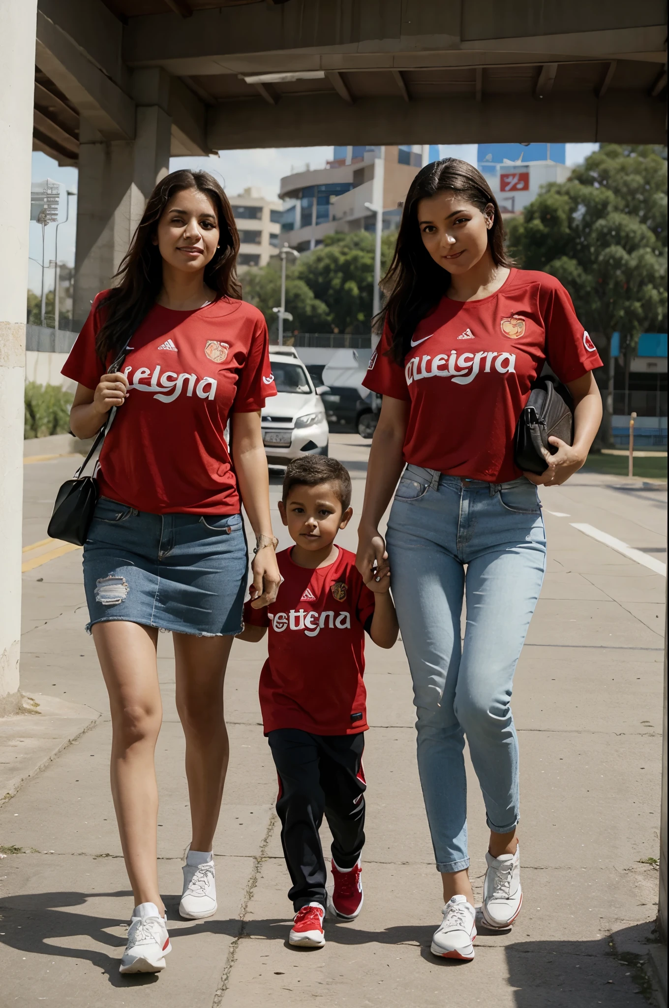 Familia yendo al estadio con remera albirroja