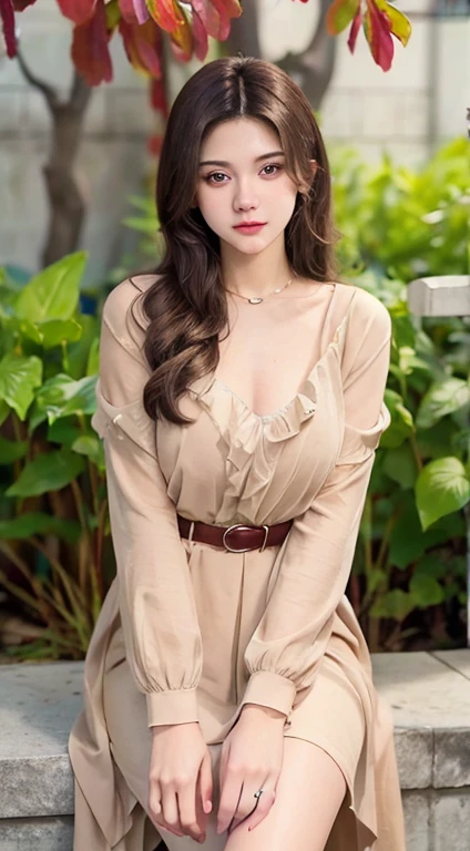 "Generate a high-quality image featuring a brunette woman with a darker hair tone, adorned in an elegant white dress cinched with a belt that accentuates her slender waist. The impeccable application of her makeup should highlight her features, contributing to an overall glamorous and sensual appearance. Carefully arrange the lighting to play with shadows and highlights, adding depth and sophistication to the composition. The woman, posing in a way that exudes feminine allure, should be the focal point, with the background artistically blurred using techniques like soft bokeh. Employ a skillful use of camera effects and a refined color palette to create an aesthetically pleasing and sensually captivating image."