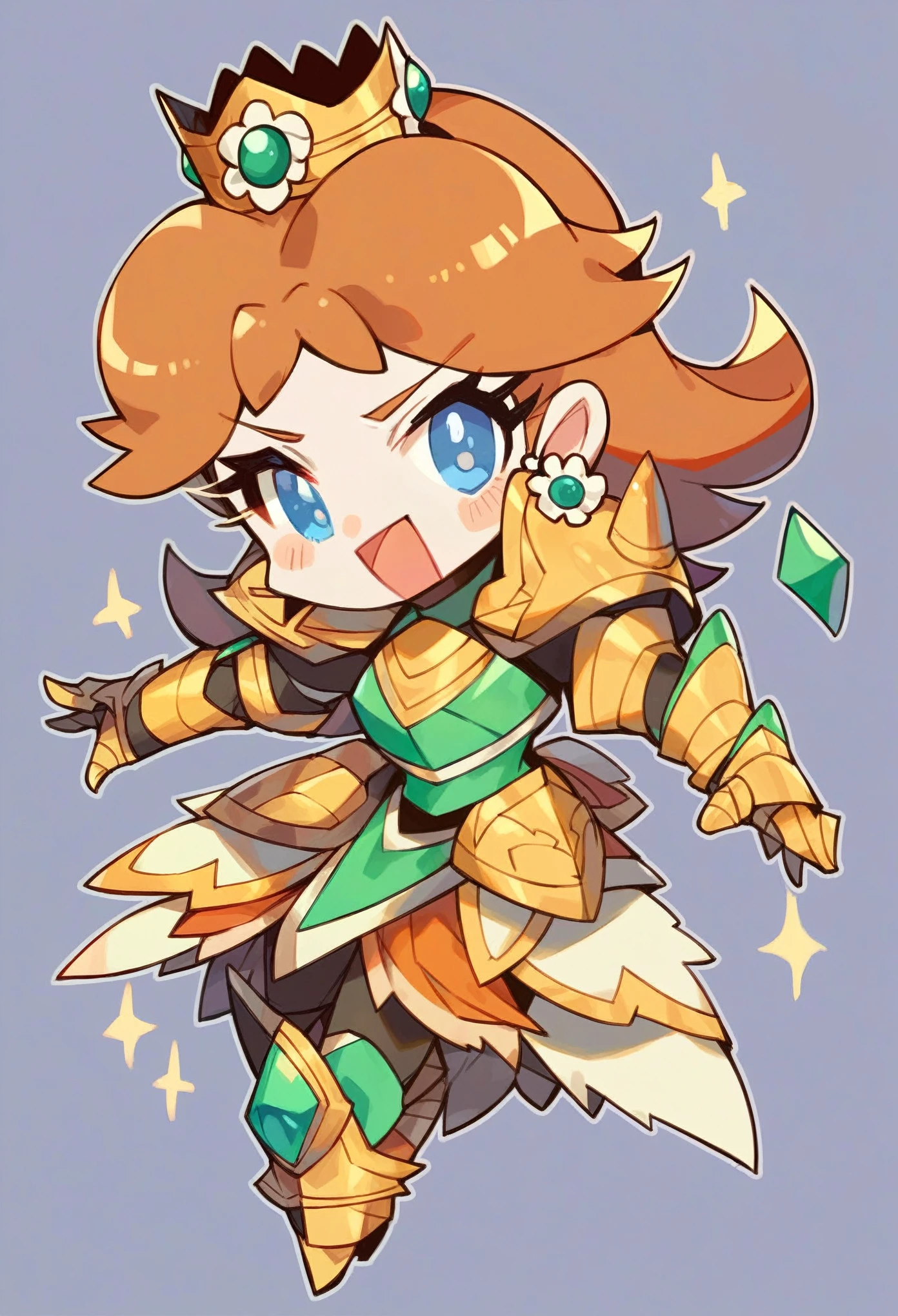 Score_9, score_8_up, score_7_up, rating_safe, princess daisy, wearing armor:1.4, alternate costume, source_anime, chibi, rathian 