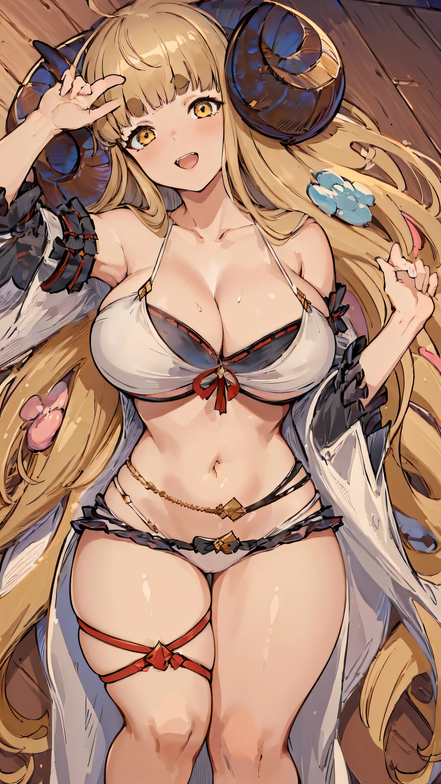 ((highest quality, 8K, masterpiece :1.3)),Ultra detailed face, 1 adult female,Anila,GRANBLUE FANTASY,Voluptuous body,Large Breasts,Sex with a black man,Penis insertion,,NSFW,Sex,M-shaped legs,Sexy pose,laughing