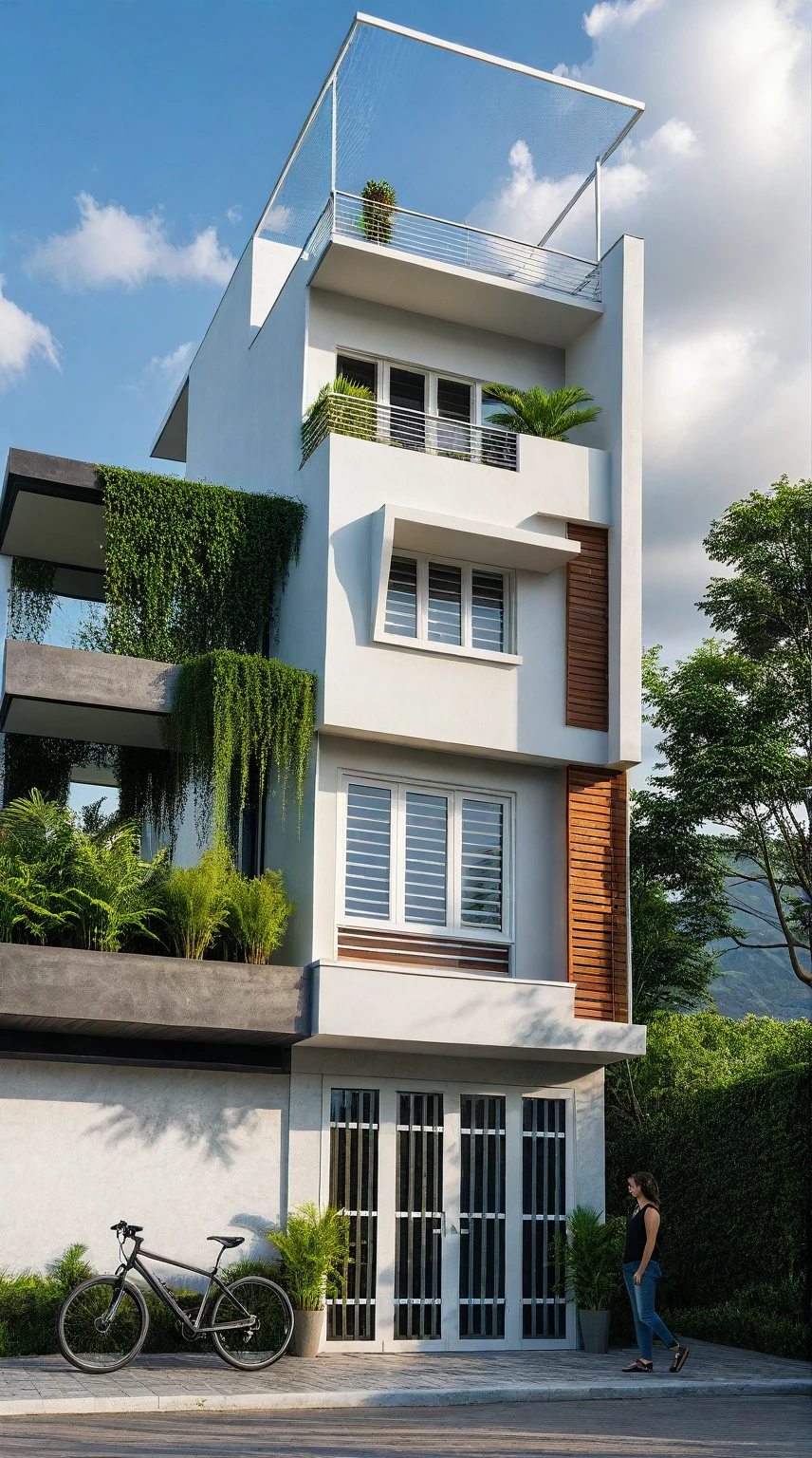 Raw photo,Masterpiece, high quality, best quality, authentic, super detail,
outdoors, onestoreyvillaXL, aiaigroup, house style modern on the street ,stairs, white wall
road,pavement, grass, trees, sky, cloud, (daylight:1.1)