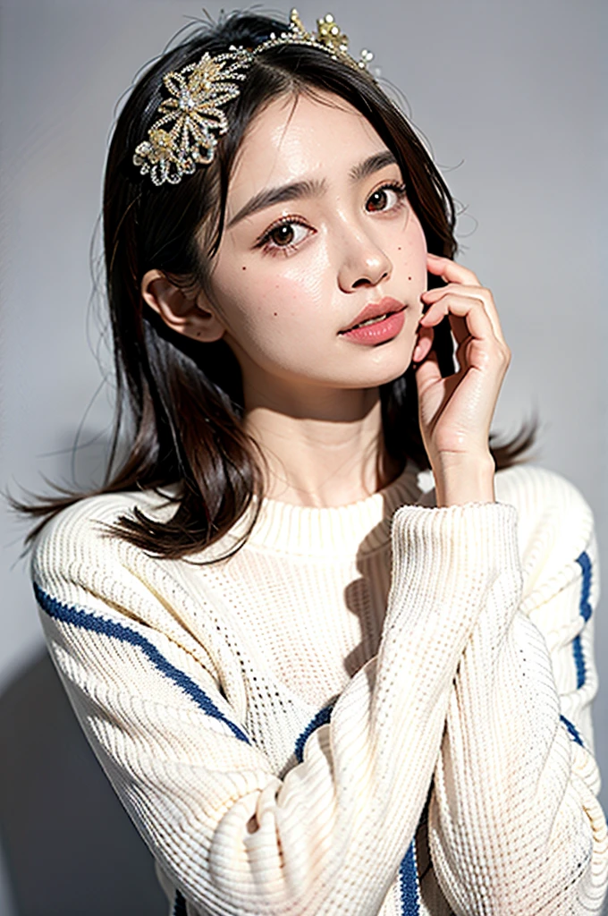 1girl,sweater,white background,