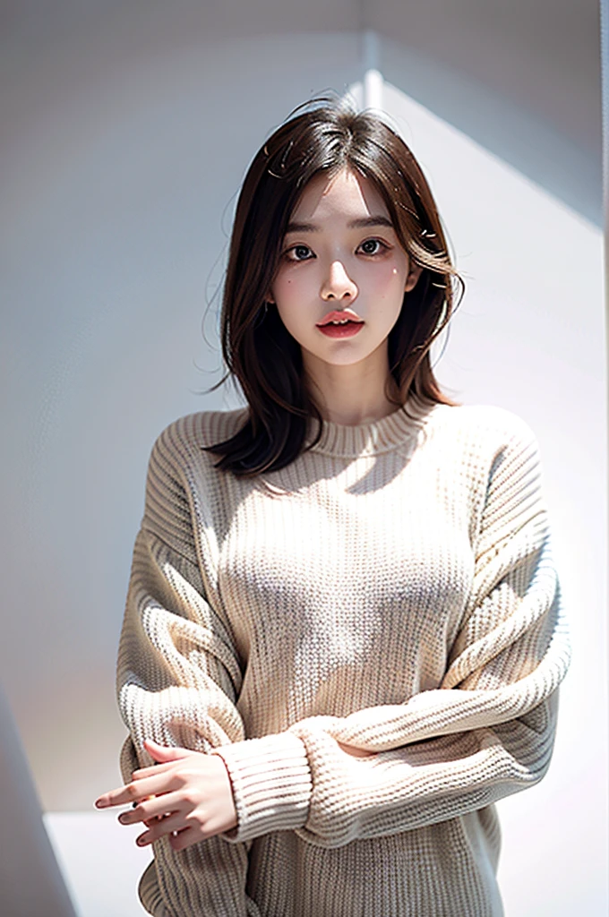 1girl,sweater,white background,