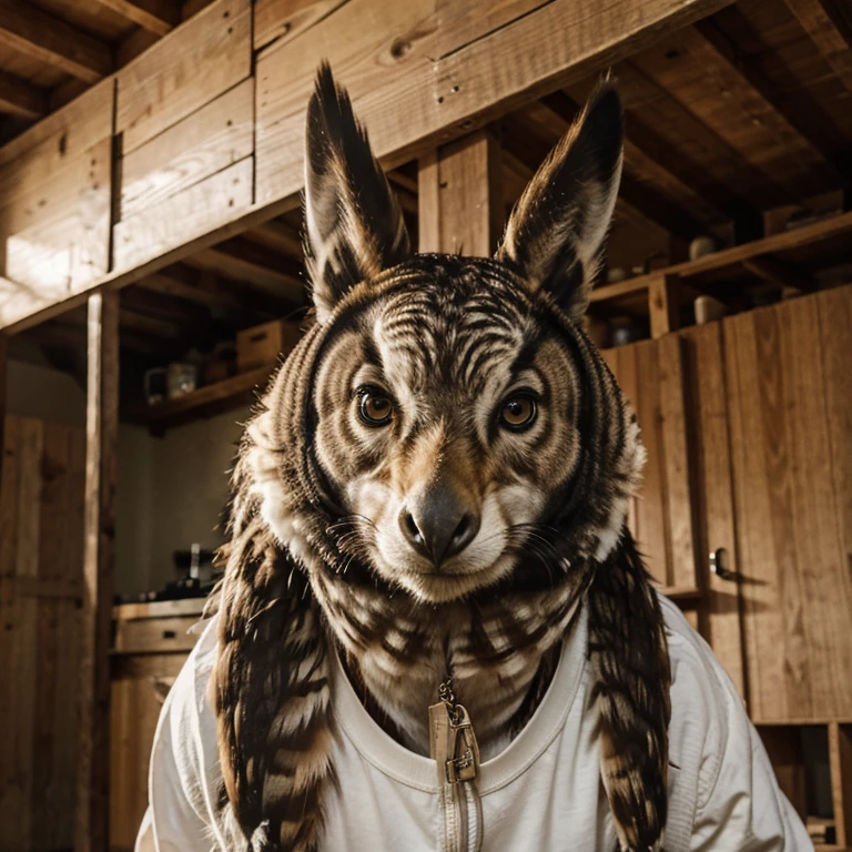 A full image of an animal who is mixture of owl and Donkey