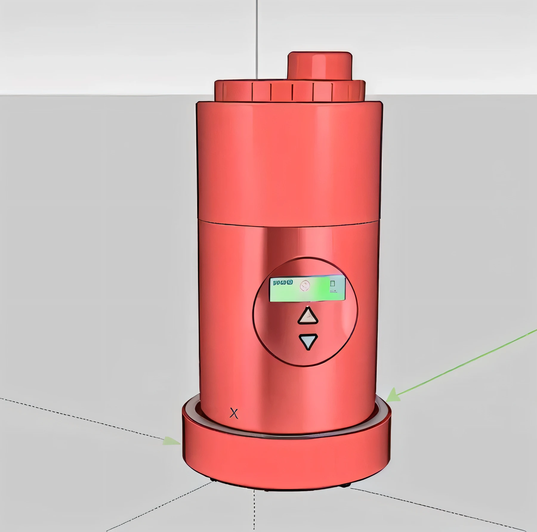 AQUATEMPX, a vacuum-sealed water bottle with a small computer monitor on the body that controls the internal temperature, features small up and down arrow buttons below the monitor. This design is presentable to everyone.